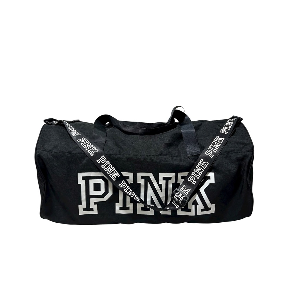 Pink Victoria's Secret Black White, Branded Shoulder Strap Travel Gym Duffel Bag